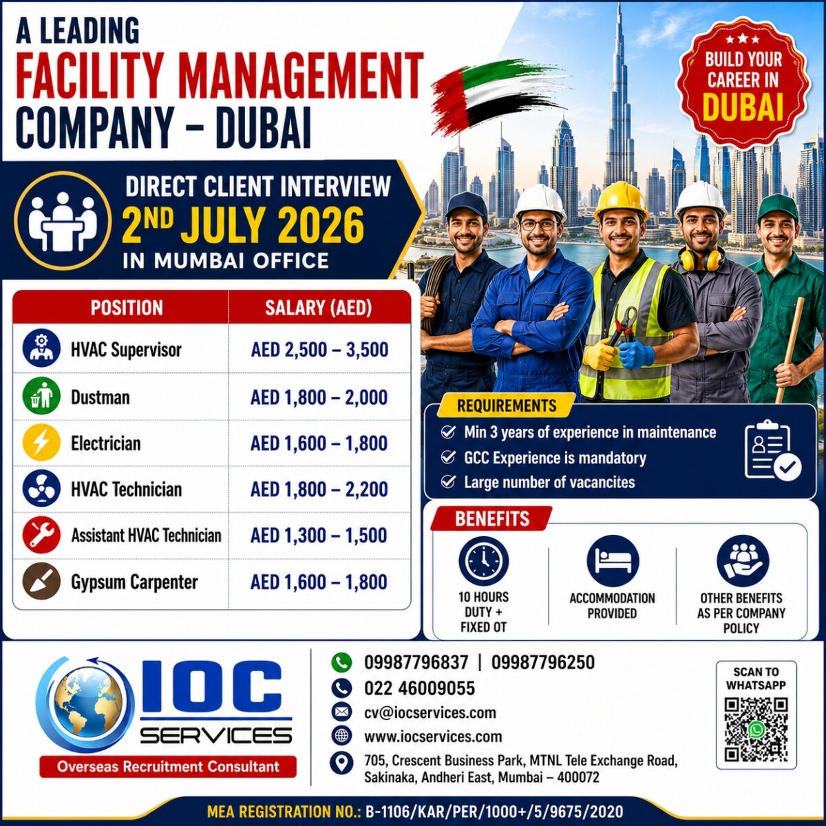 Dubai Facility Jobs – Direct Client Interview at IOC Services