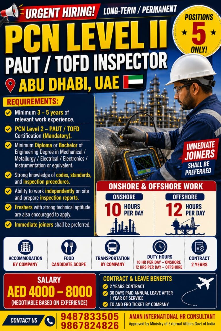 Abu Dhabi, UAE – PCN Level II PAUT / TOFD Inspector
