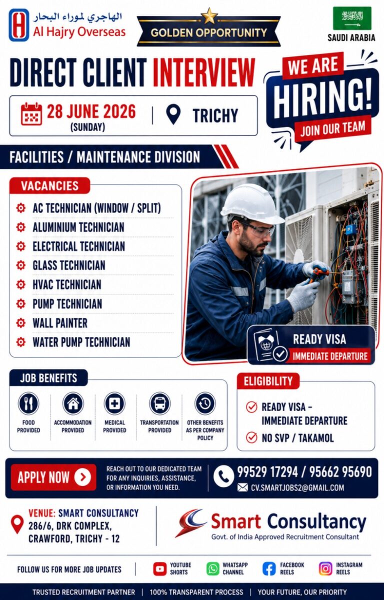 🔥 Saudi Arabia Jobs 2026 | Direct Client Interview in Trichy 🔥