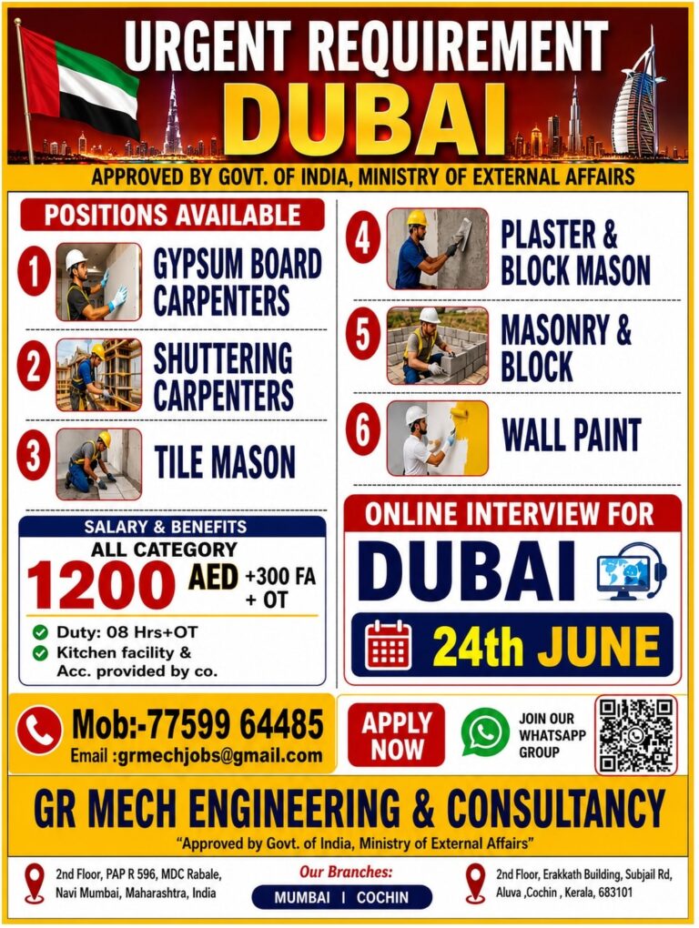 Dubai Job Vacancy - Urgent Hiring at GR Mech Engineering 8 Dubai Job Vacancy – Urgent Hiring at GR Mech Engineering