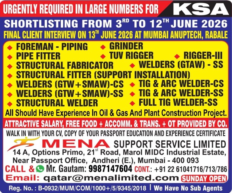 Saudi Arabia Oil & Gas Jobs – Urgent Hiring at MENA Support