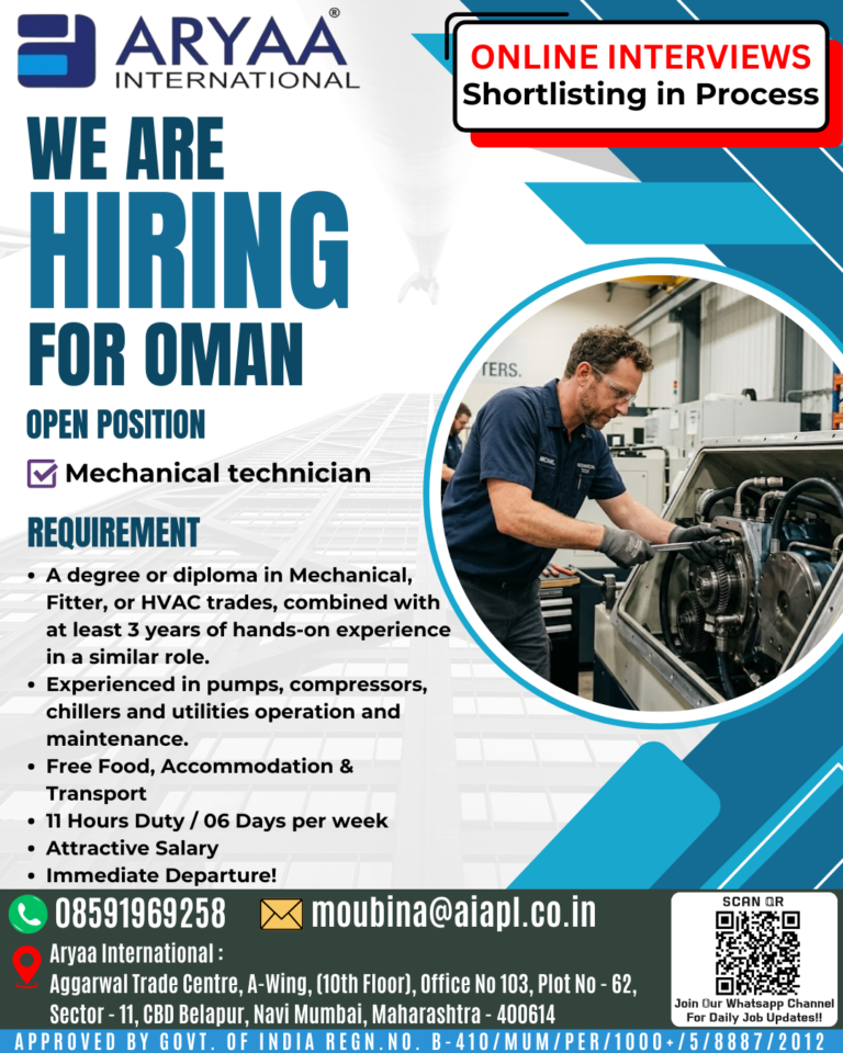 Job Opportunity: Mechanical Technician for Oman