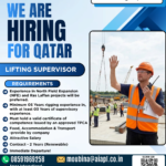 Aryaa International is hiring for Qatar. Shortlisting and online interviews are currently in progress for the position of Lifting Supervisor.