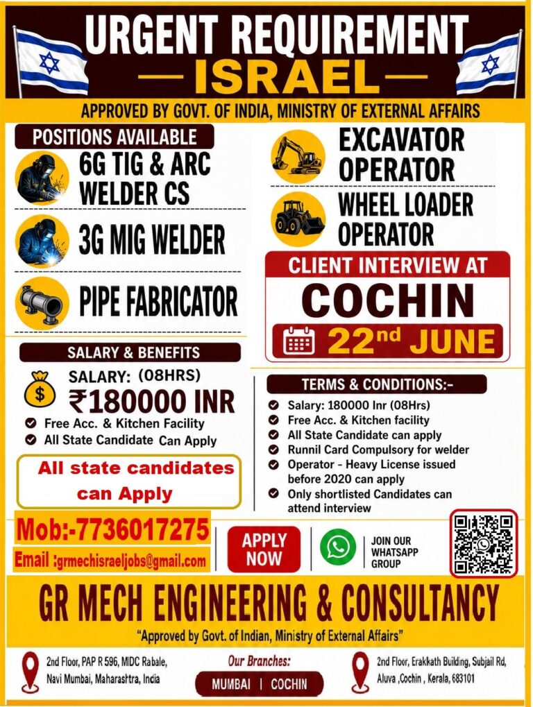Israel Job Vacancy – Urgent Hiring at GR Mech Engineering
