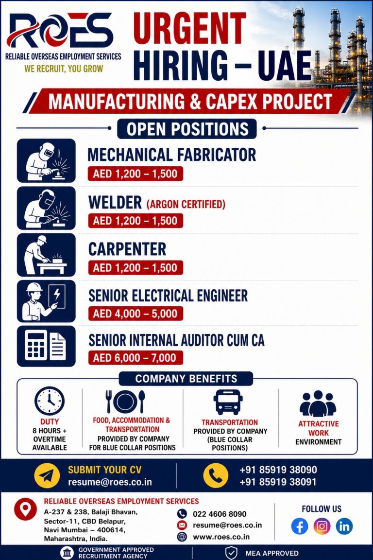 🚨 URGENT HIRING – UAE  Manufacturing & CAPEX Project