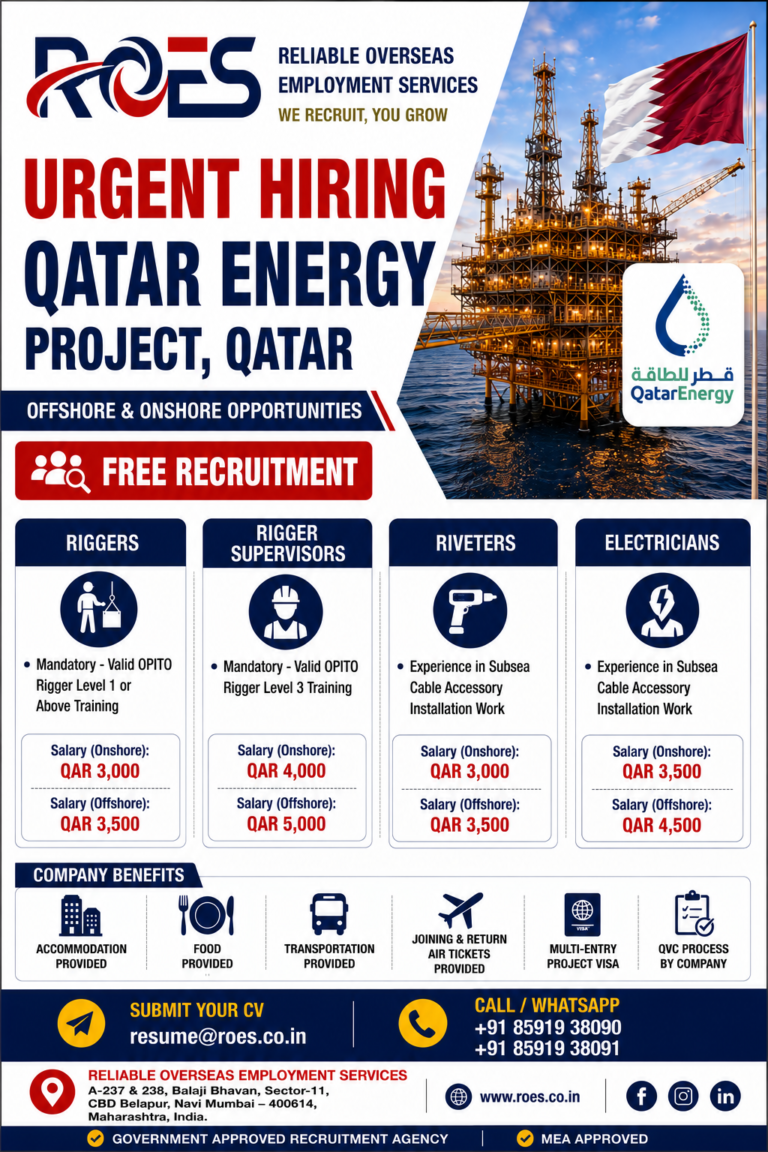 🚨 URGENT HIRING – QATAR ENERGY PROJECT, QATAR  FREE RECRUITMENT