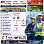 Aryaa International is hiring Trainee Engineers for long-term projects in Nigeria, Ethiopia, Zambia, Tanzania, Indonesia, and Jordan.