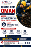 🚨 HIRING FOR OMAN 🚨  Position: 🔧 Auto Electrician – Heavy Vehicles / Equipment