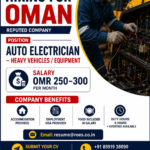 🚨 HIRING FOR OMAN 🚨  Position: 🔧 Auto Electrician – Heavy Vehicles / Equipment