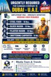 URGENTLY REQUIRED FOR SANRAKS COMPANY IN DUBAI – U.A.E.