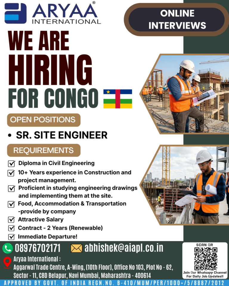 Aryaa International is hiring for an exciting international opportunity in Congo