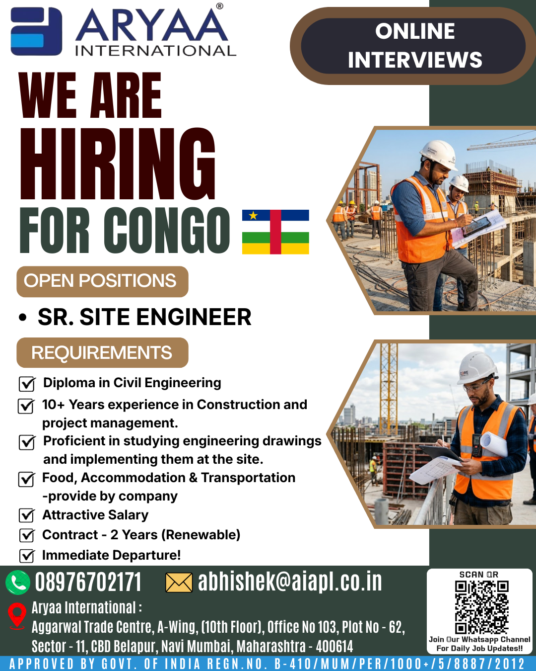 Aryaa International is hiring for an exciting international opportunity in Congo