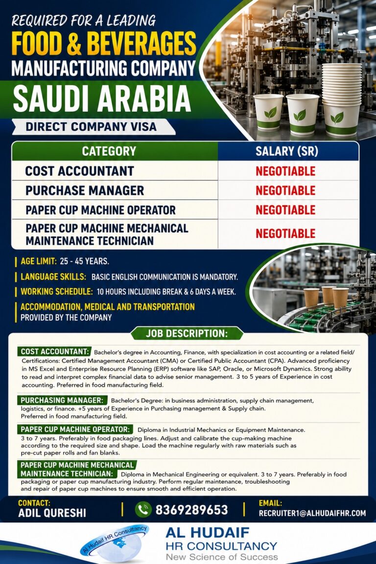 REQQUIRED FOR LEADING FOOD AND BEVERAGE COMPANY