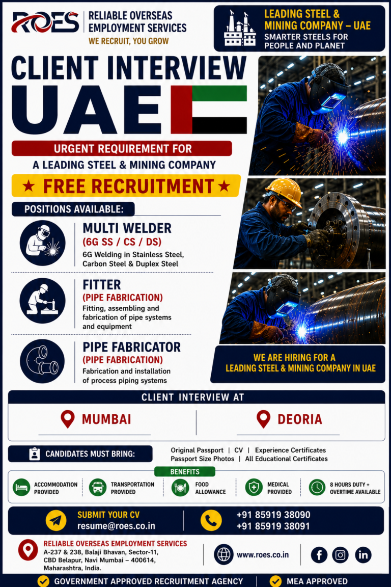 🇦🇪 FREE RECRUITMENT – UAE 🇦🇪  Client Interview for a Leading Steel & Mining Company