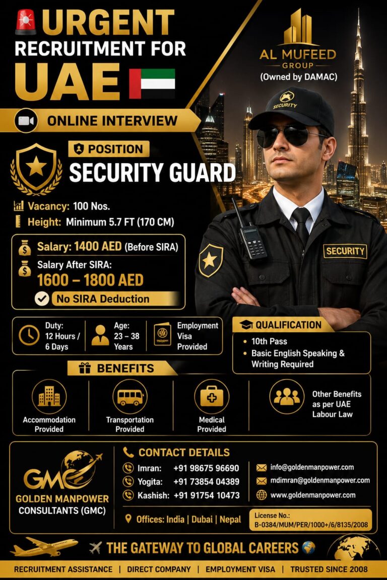 UAE Security Guard Jobs – Urgent Hiring at Golden Manpower