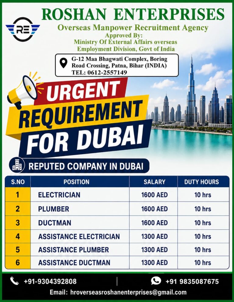 URGENT REQUIREMENT FOR DUBAI 6 URGENT REQUIREMENT FOR DUBAI