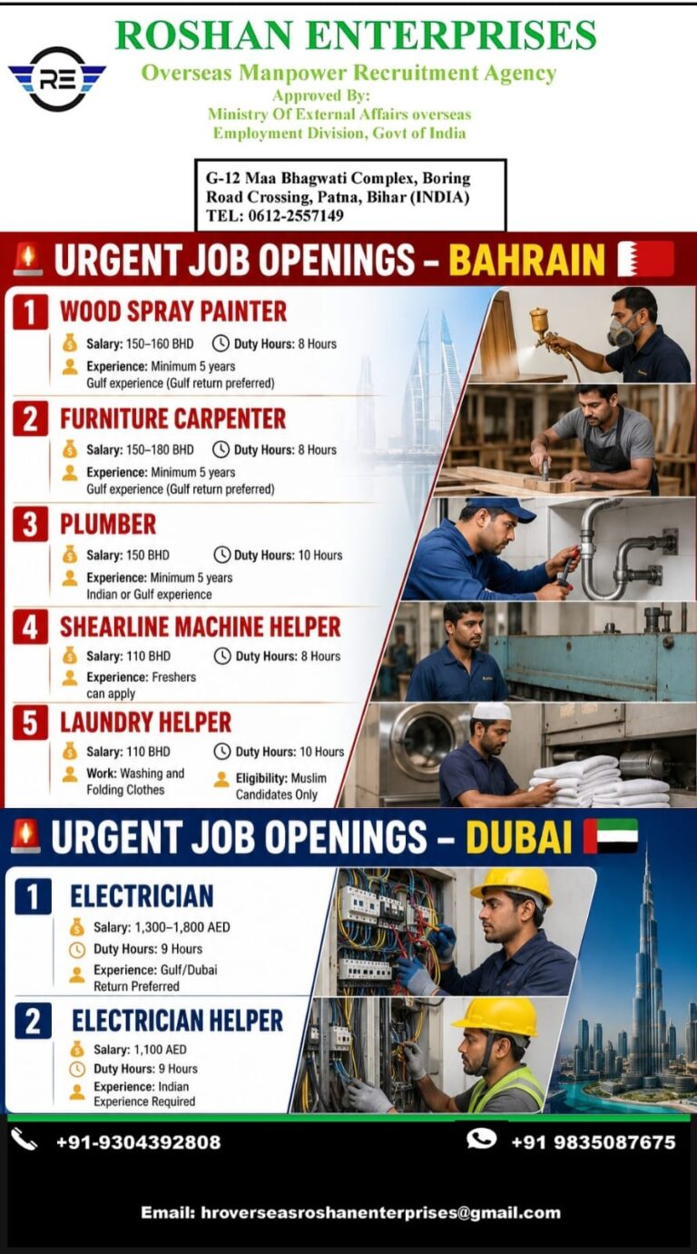 URGENT REQUIREMENT FOR BAHRAIN & DUBAI