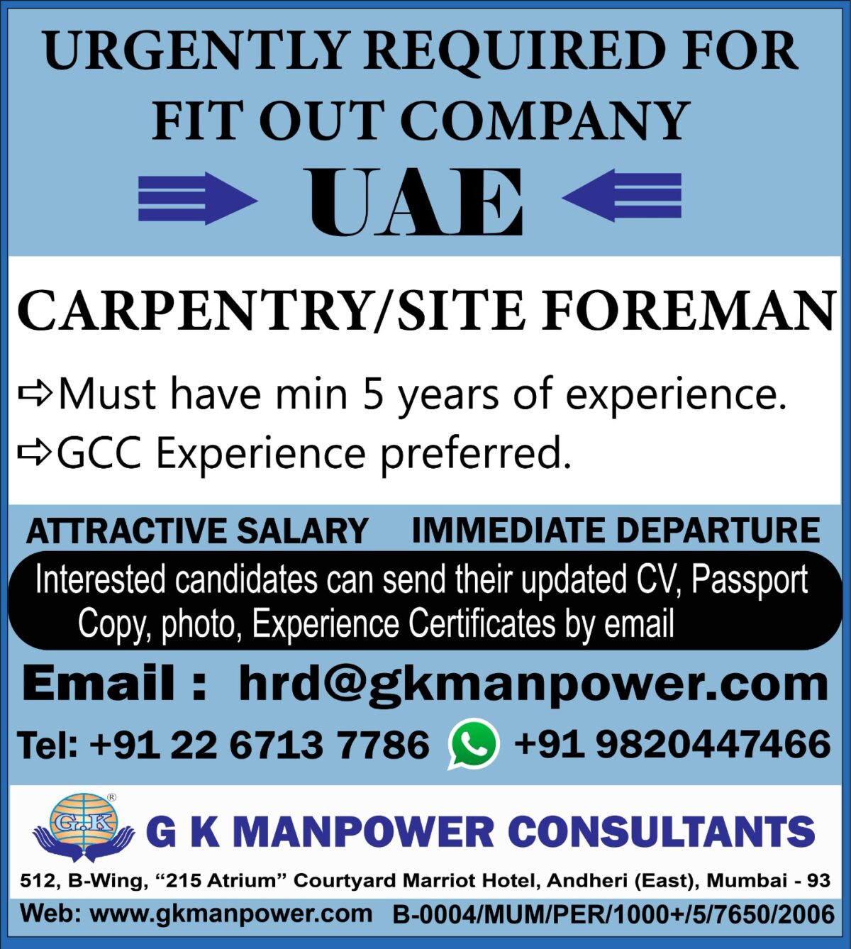 CARPENTRY/ SITE FIT OUT FOREMAN