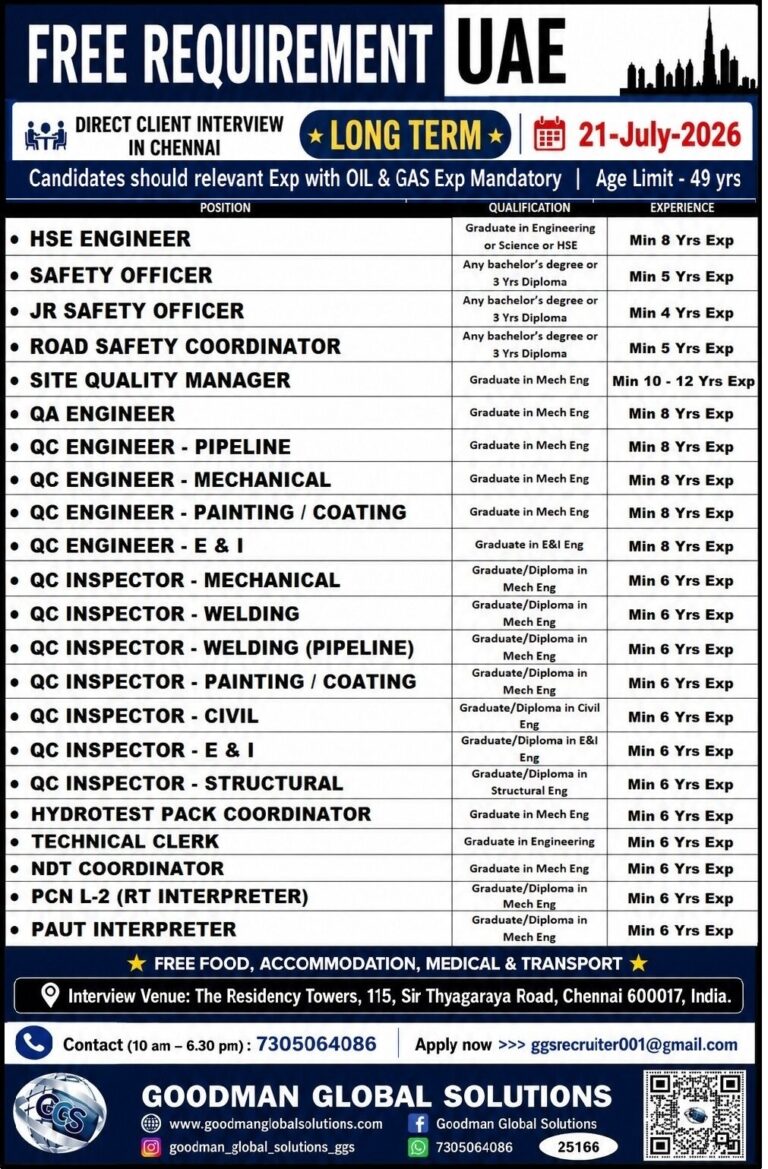 FREE REQUIREMENT-UAE- LONG TERM DIRECT CLIENT INTERVIEW IN CHENNAI @ 21-07-2026 5 FREE REQUIREMENT-UAE- LONG TERM DIRECT CLIENT INTERVIEW IN CHENNAI @ 21-07-2026