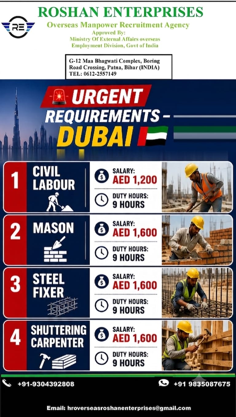 URGENT REQUIREMENT FOR DUBAI