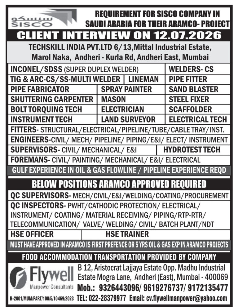 Saudi Arabia ARAMCO Jobs – Client Interview at Flywell Manpower