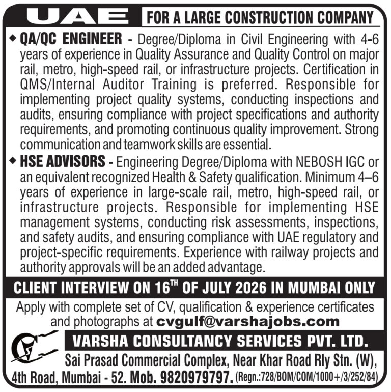 UAE Construction Jobs – Client Interview at Varsha Consultancy