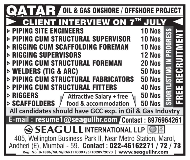 Qatar Oil & Gas Jobs – Free Recruitment at Seagull International