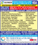 Saudi Arabia Shutdown Jobs – Free Recruitment at M. Gheewala