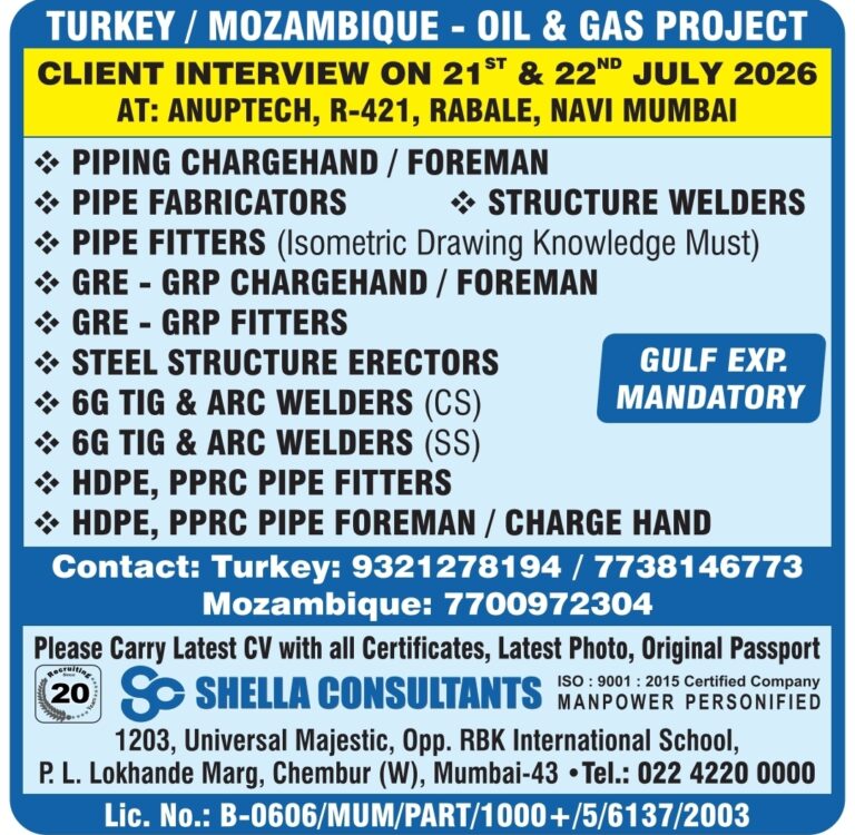 Turkey & Mozambique Oil Gas Jobs – Shella Consultants