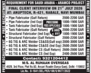 Saudi Arabia ARAMCO Jobs – Free Recruitment at Al Ruhaan Overseas