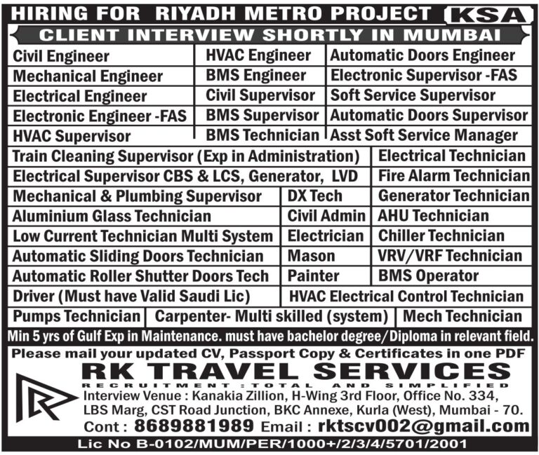 Riyadh Metro Project Jobs – Client Interview at RK Travel