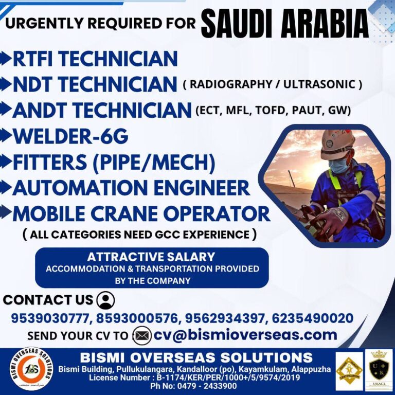 Saudi Arabia Job Vacancy – Urgent Hiring at Bismi Overseas