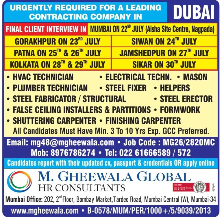 Dubai Job Vacancy – Urgent Hiring at M. Gheewala Global