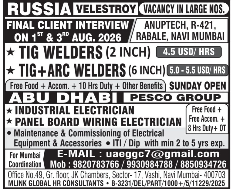 Russia Velestroy Job Vacancy – TIG & ARC Welders Urgently Needed
