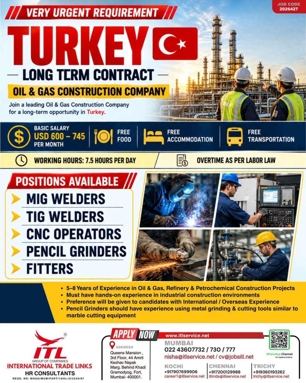 Turkey Job Vacancy – Urgent Hiring at ITL Group