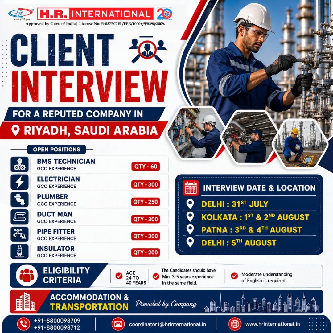 Saudi Arabia Jobs – Urgent Hiring at H.R. International