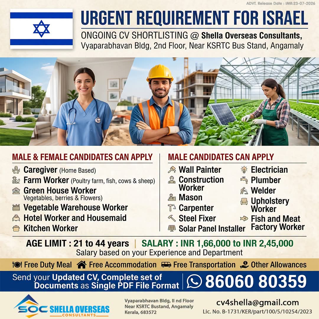 Israel Job Vacancy – Urgent Hiring at Shella Overseas Consultants