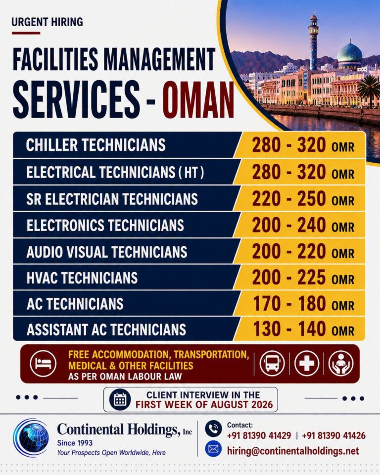 Oman Technician Jobs – Urgent Hiring at Continental Holdings