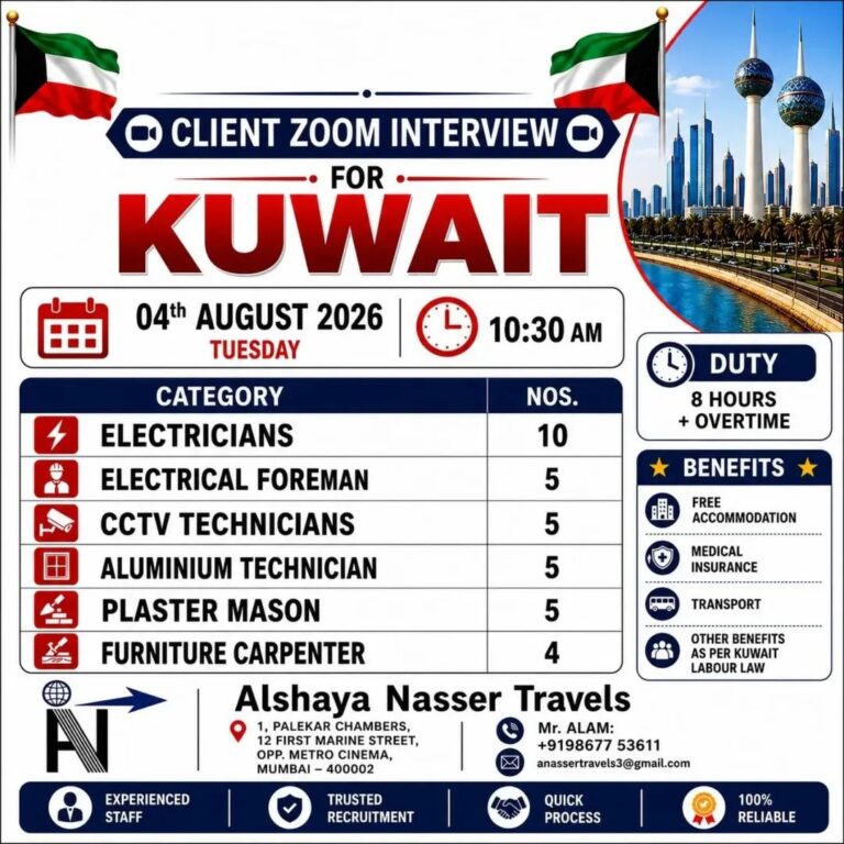 Kuwait Job Vacancy – Urgent Client Zoom Interview at Alshaya Nasser