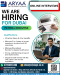 Aryaa International is looking for an experienced Payroll Executive to join our team in Dubai.