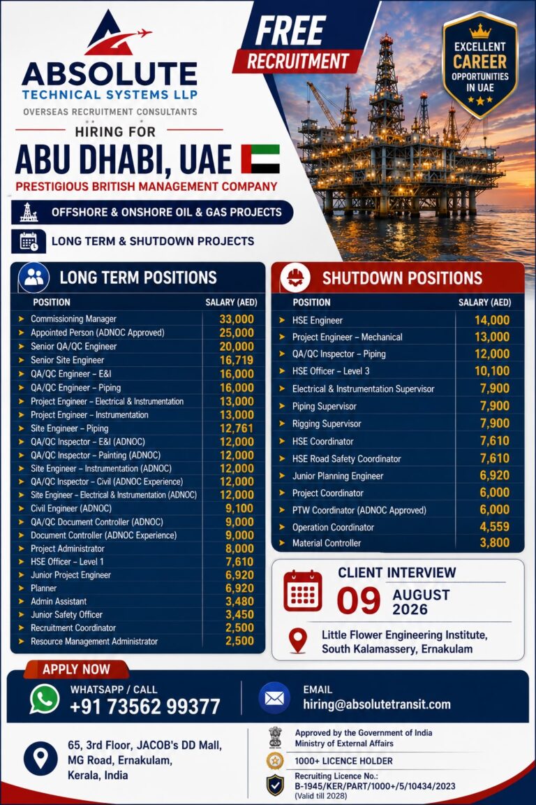 UAE Job Vacancy – Abu Dhabi Oil & Gas Hiring by Absolute Technical