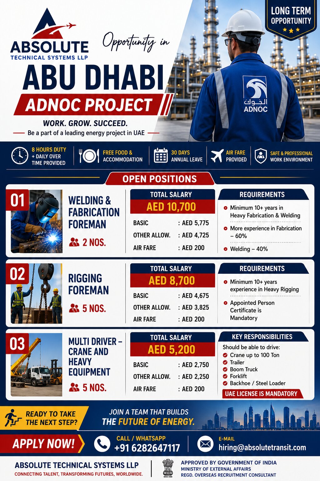 Abu Dhabi ADNOC Project Jobs – Absolute Technical Systems LLP
