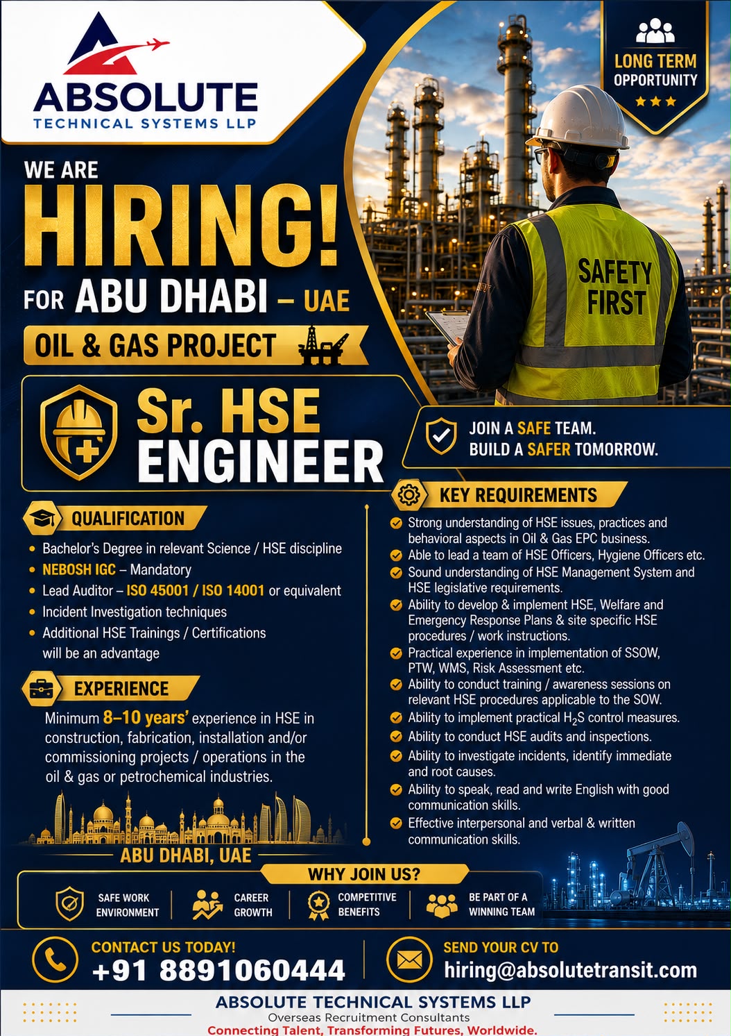 Abu Dhabi Job Vacancy – Sr. HSE Engineer at Absolute Technical Systems