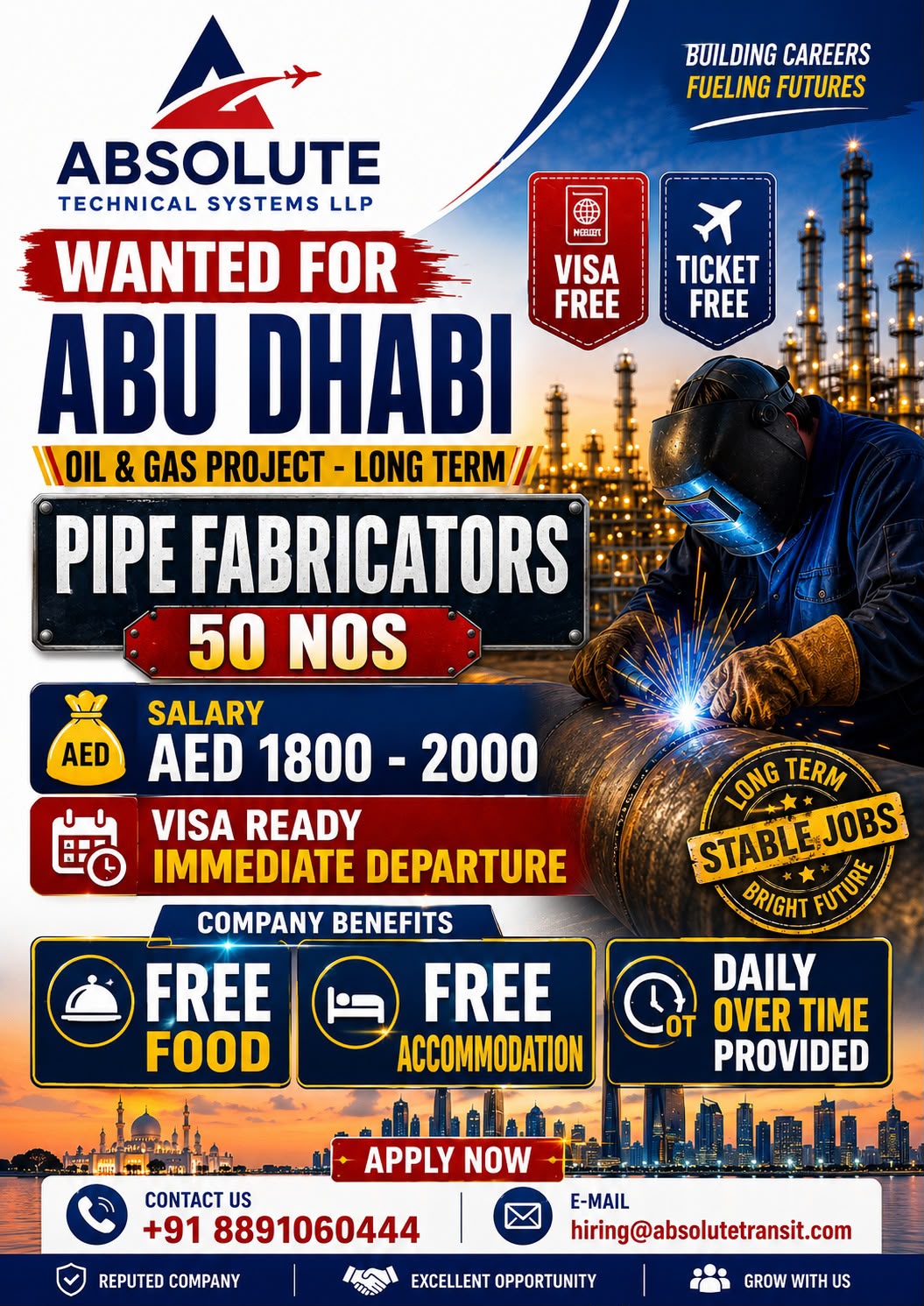 Abu Dhabi Job Vacancy – Pipe Fabricators at Absolute Technical Systems