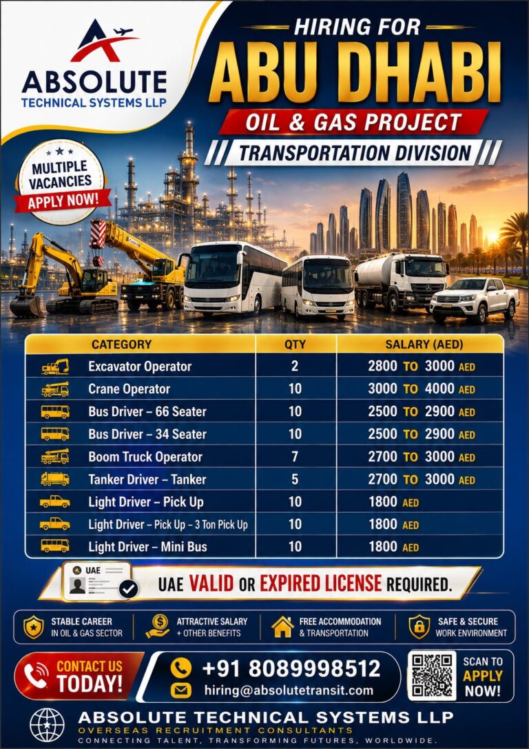Abu Dhabi Job Vacancy – Hiring Drivers & Operators at Absolute Technical