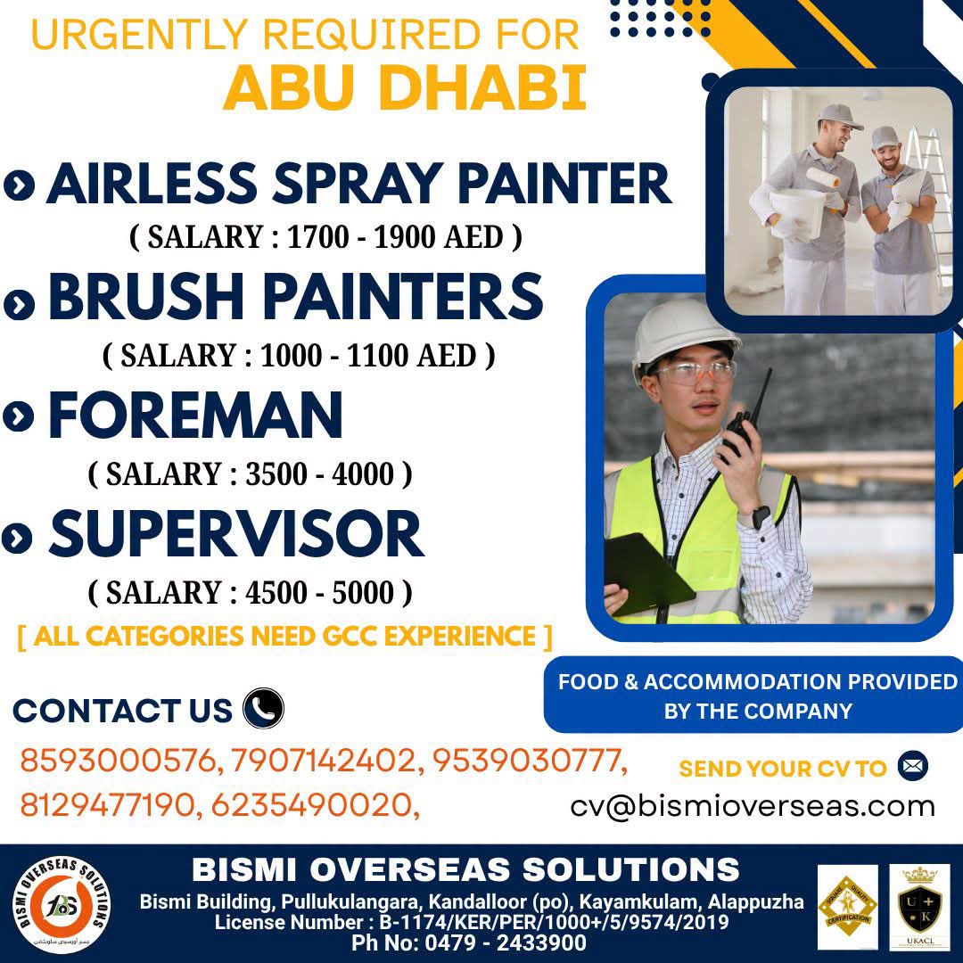 Abu Dhabi Job Vacancy – Urgent Hiring at Bismi Overseas Solutions