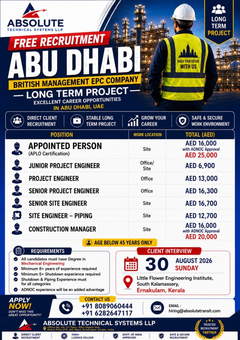 Abu Dhabi Job Vacancy – Free Recruitment at Absolute Technical Systems