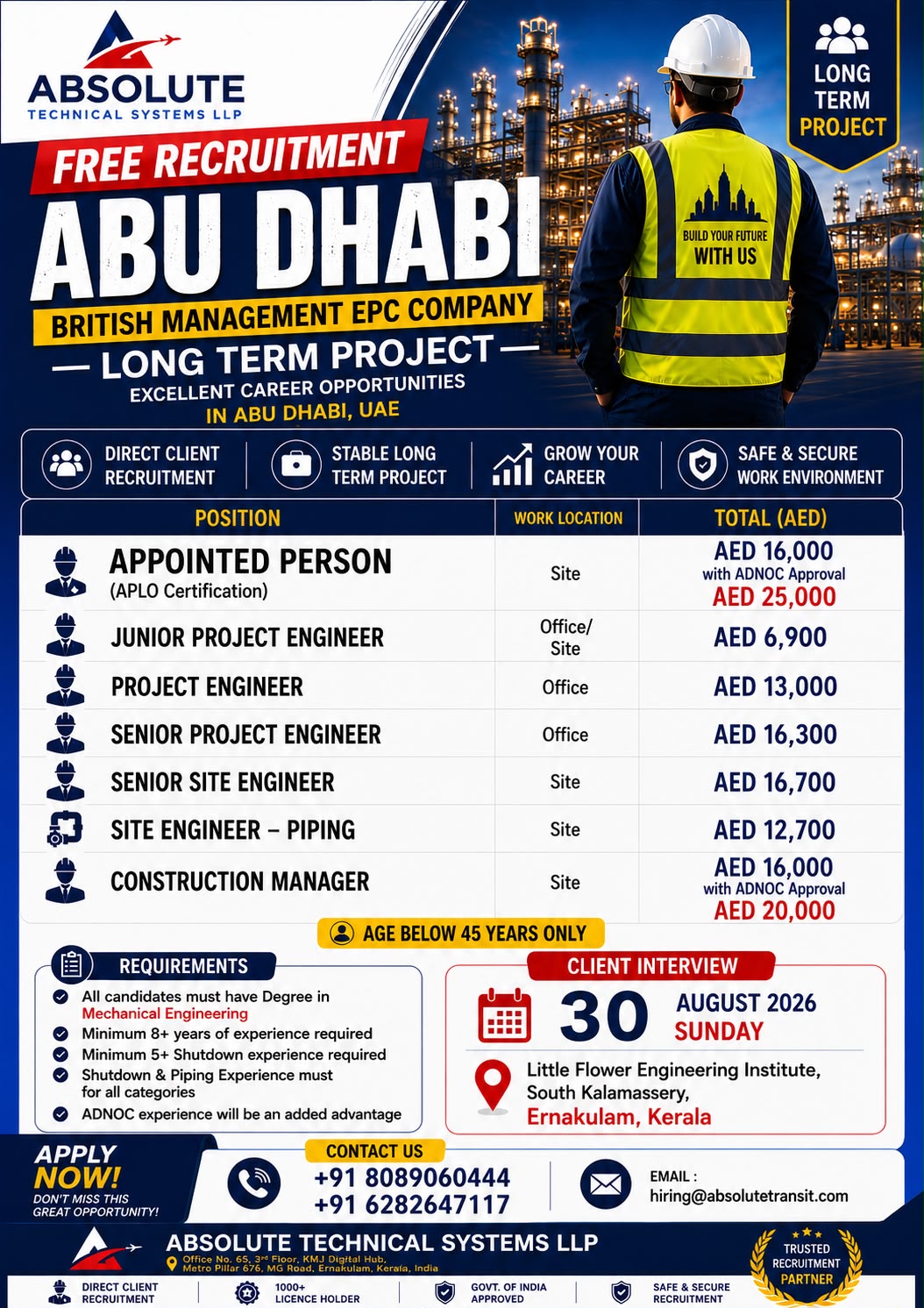 Abu Dhabi Job Vacancy – Free Recruitment at Absolute Technical Systems