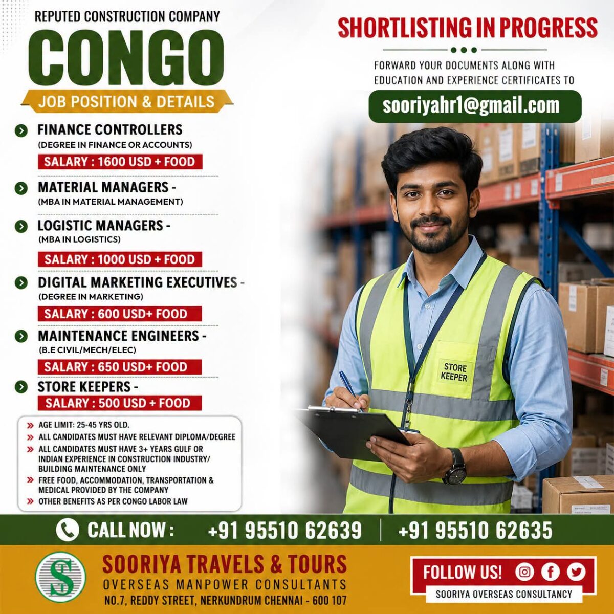 Congo Job Vacancy – Urgent Hiring at Sooriya Travels & Tours
