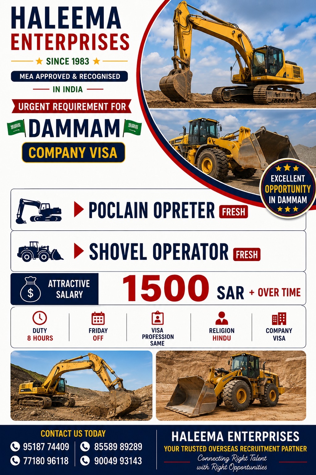 Poclain operator and Shovel Operator Job in Saudi Arabia